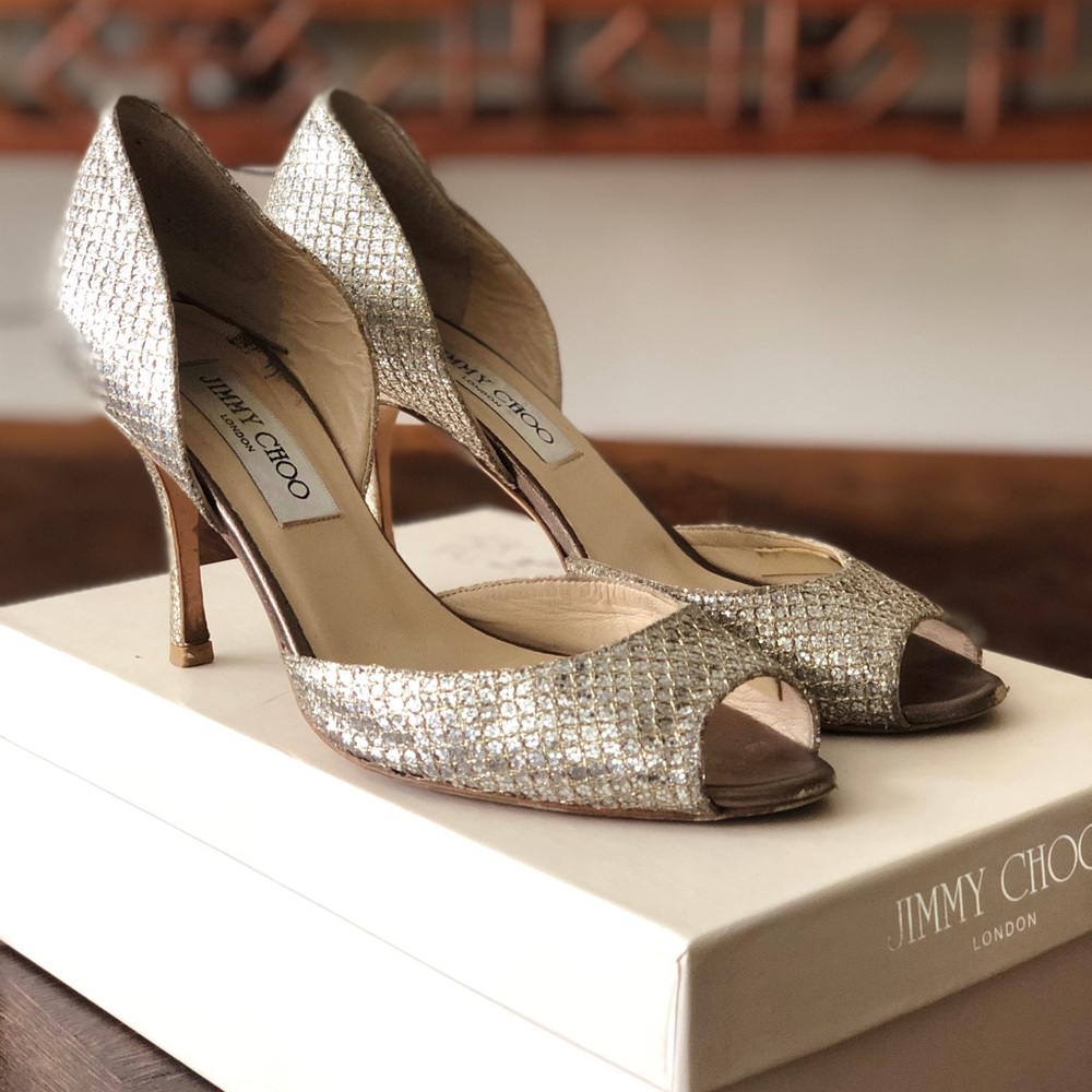 Jimmy Choo- 247 Logan- Glitter Champagne Heels